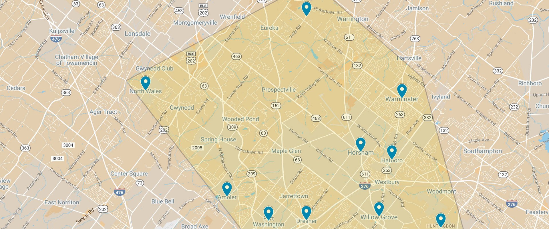 PA Service Area Map for Plumber and HVAC company